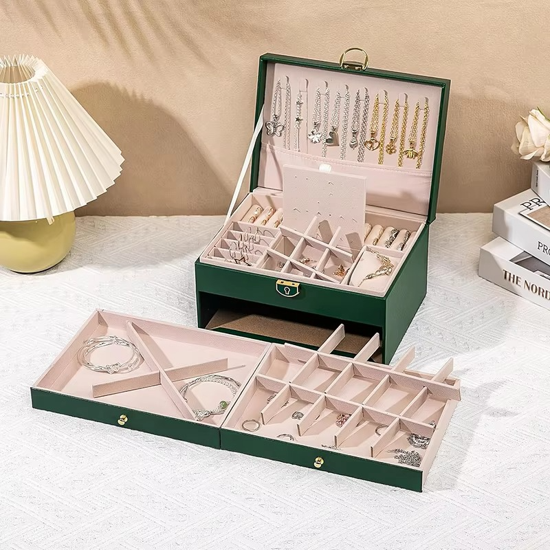 Large 3-Layer Jewelry Box Organizer with Lock & 2 Drawers for Women