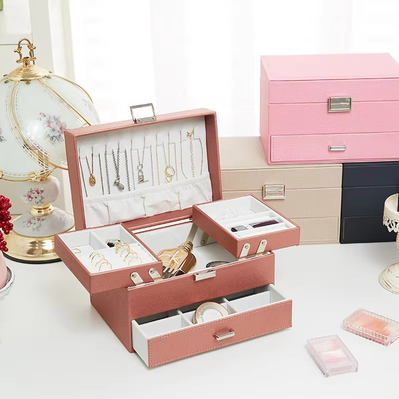 Large Capacity Multi-Layer Jewelry Box with Drawer for Girls