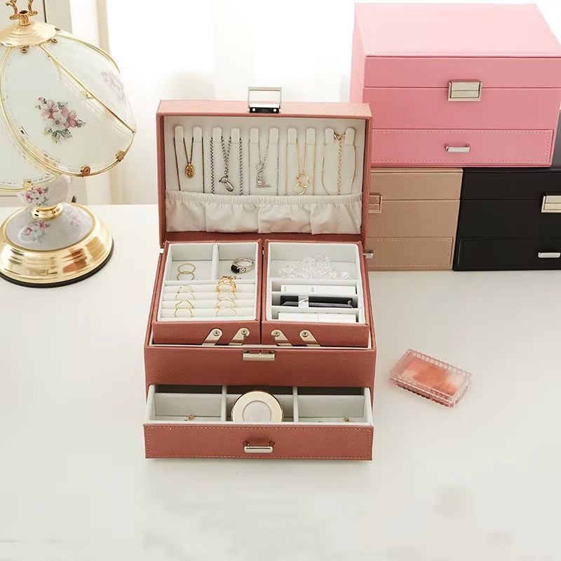 Large Capacity Multi-Layer Jewelry Box with Drawer for Girls
