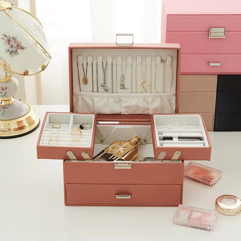 Large Capacity Multi-Layer Jewelry Box with Drawer for Girls