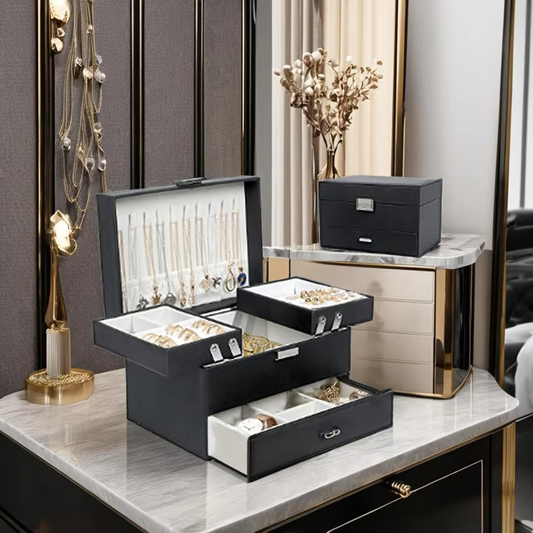 Large Capacity Multi-Layer Jewelry Box with Drawer for Girls