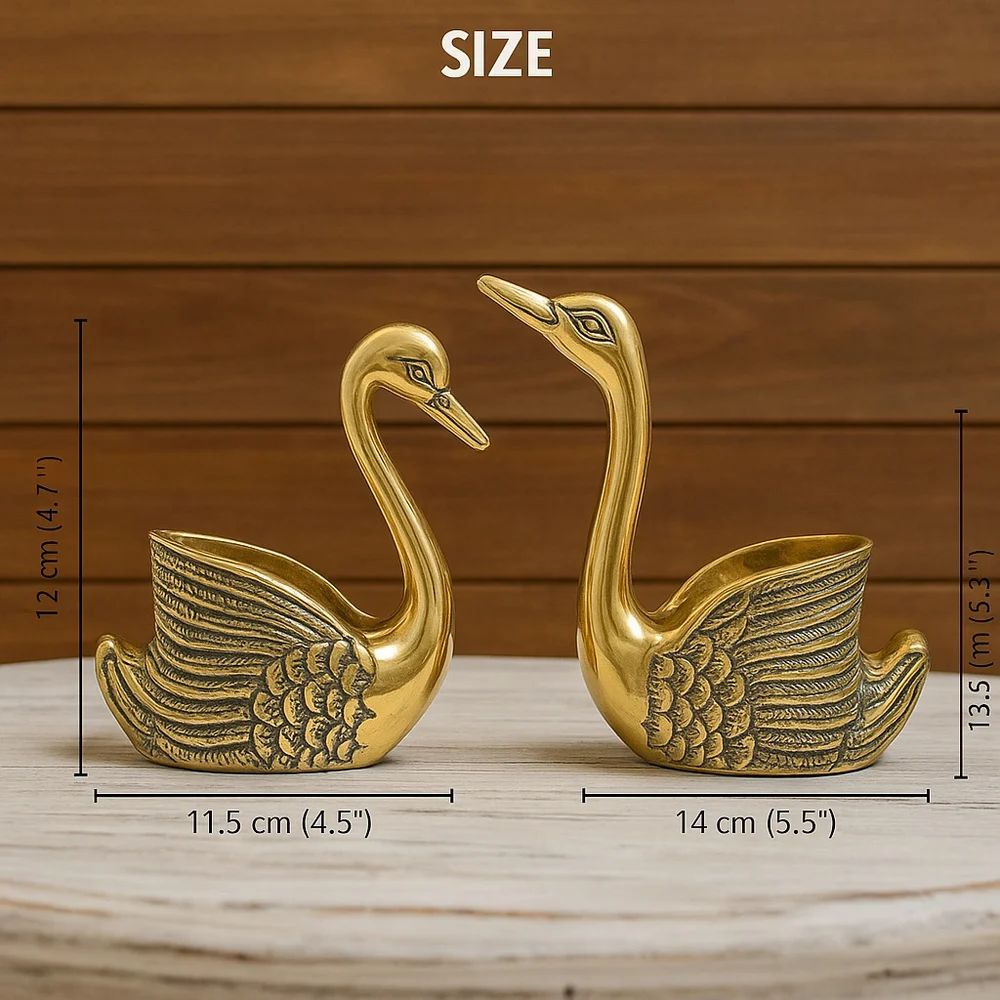 Aluminum Pair of Swans for Good Luck & Love - Antique Gold Candle Holder