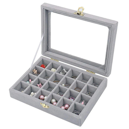 24-Compartment Velvet Earring & Ring Organizer Box