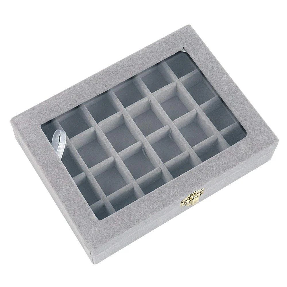24-Compartment Velvet Earring & Ring Organizer Box