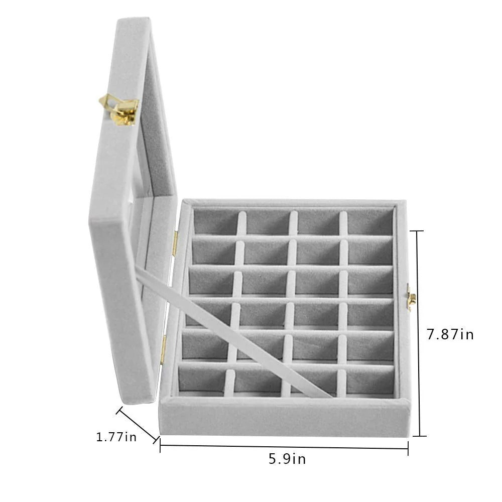 24-Compartment Velvet Earring & Ring Organizer Box