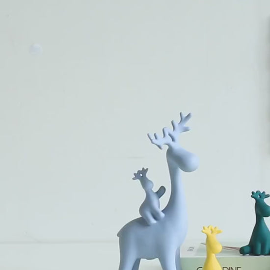 Ceramic Elk Deer Figurine Set – 4-Piece Multicolor Collection