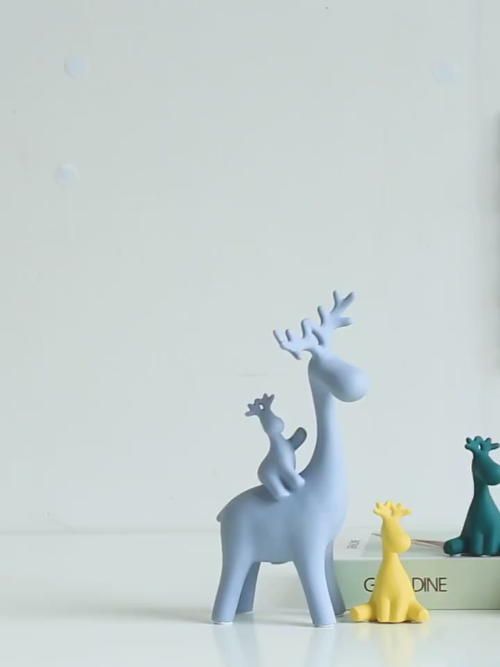 Ceramic Elk Deer Figurine Set – 4-Piece Multicolor Collection