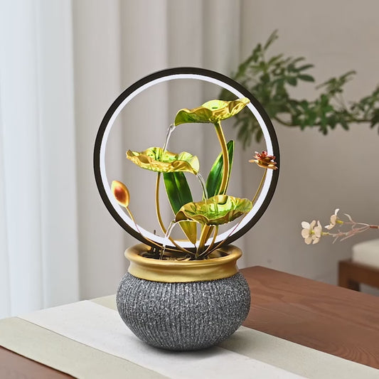 Indoor LED Ring Light Tabletop Water Fountain – Natural Rock Style