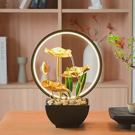 Mini Tabletop Water Fountain with LED Light | Compact Indoor Waterfall Showpiece