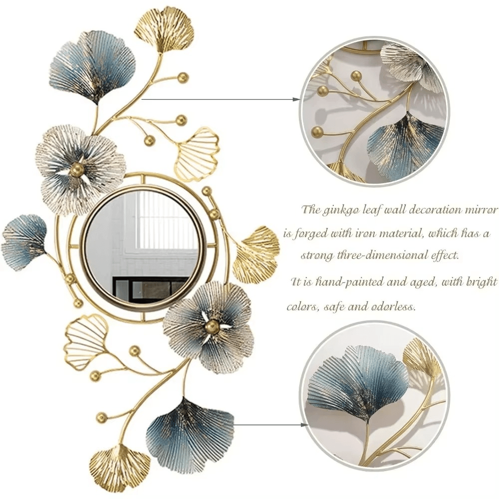 46-Inch Large Ginkgo Leaf Decorative Wall Mirror - Roman Decor