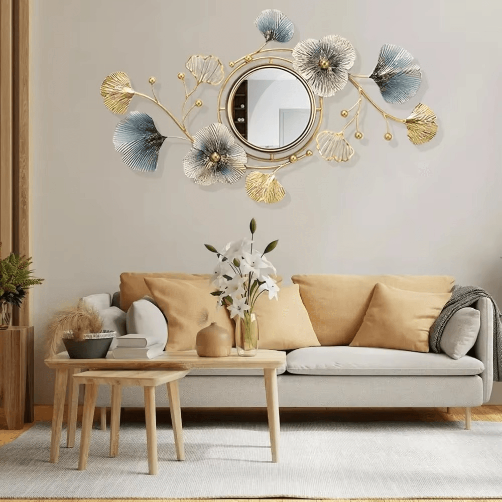 46-Inch Large Ginkgo Leaf Decorative Wall Mirror - Roman Decor