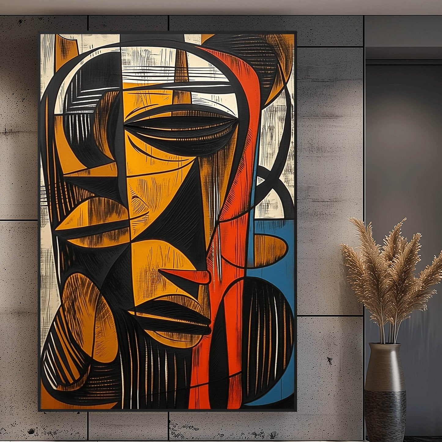 African Abstract Wall Art – Framed Canvas - Roman Decor