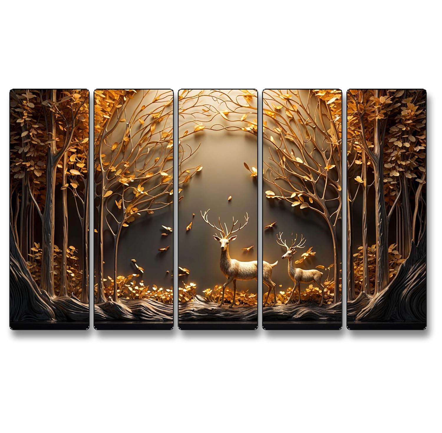 Set of 5 Deer Family Tree Wall Painting | XL Size 60 x 30 Inch - Roman Decor