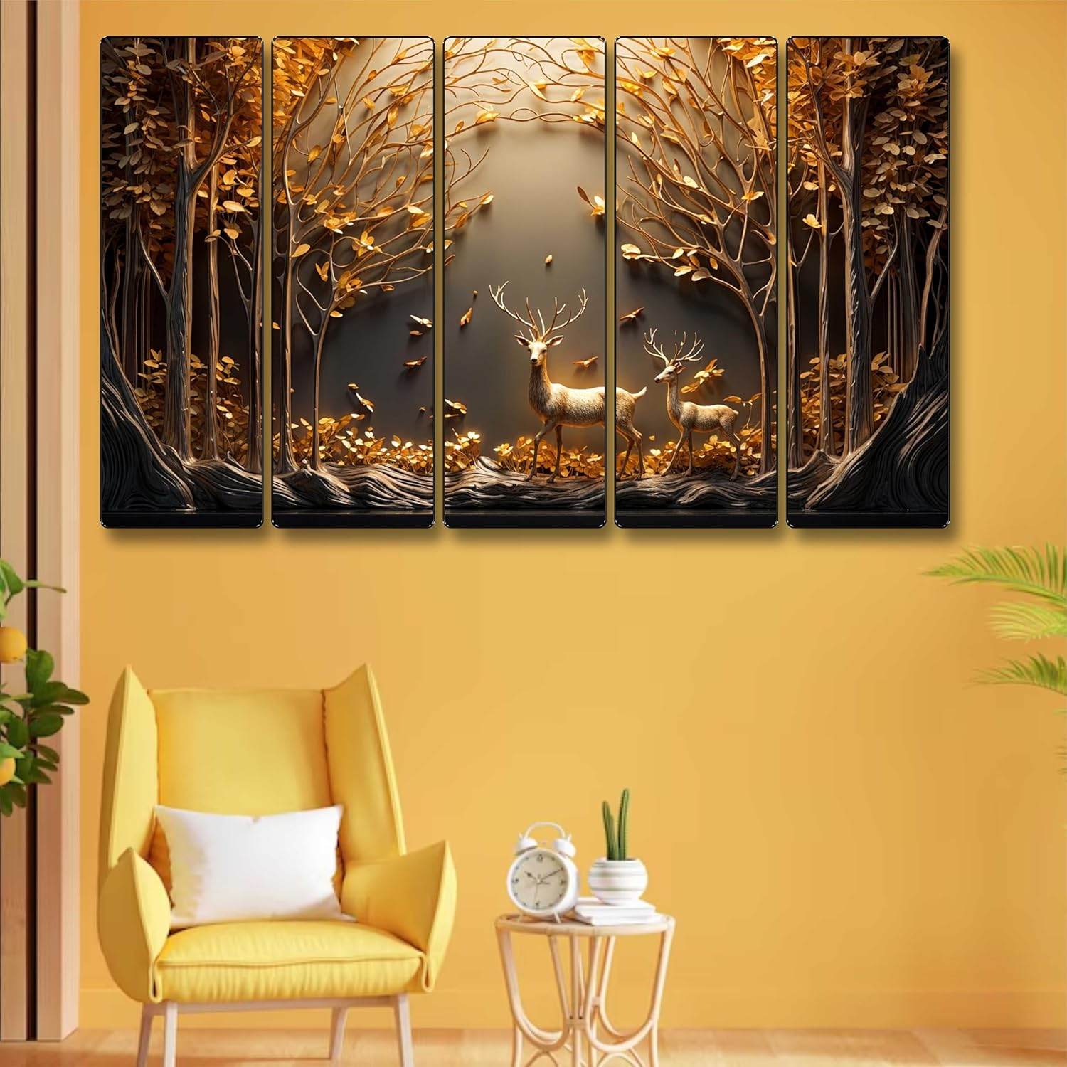 Set of 5 Deer Family Tree Wall Painting | XL Size 60 x 30 Inch - Roman Decor