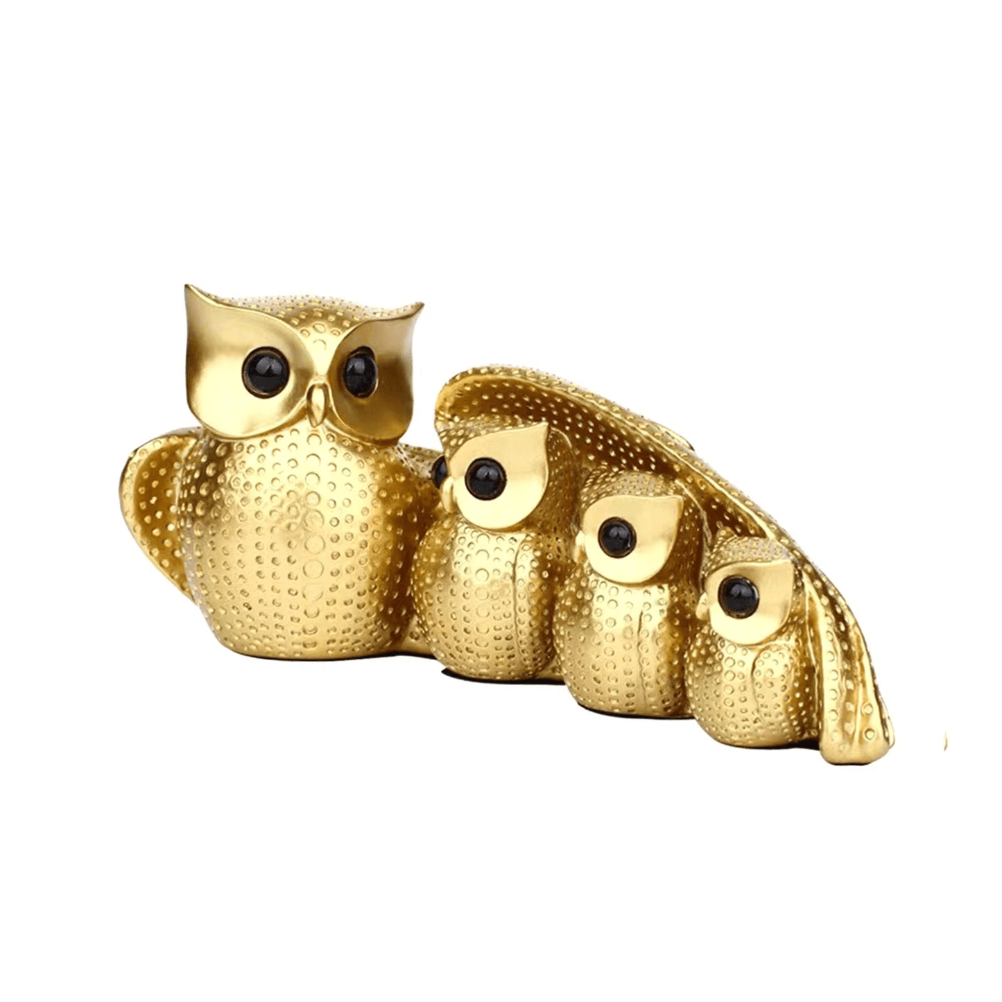 Owl Family of Four Resin Statue – Golden Animal Figurine for Home Decor - Roman Decor