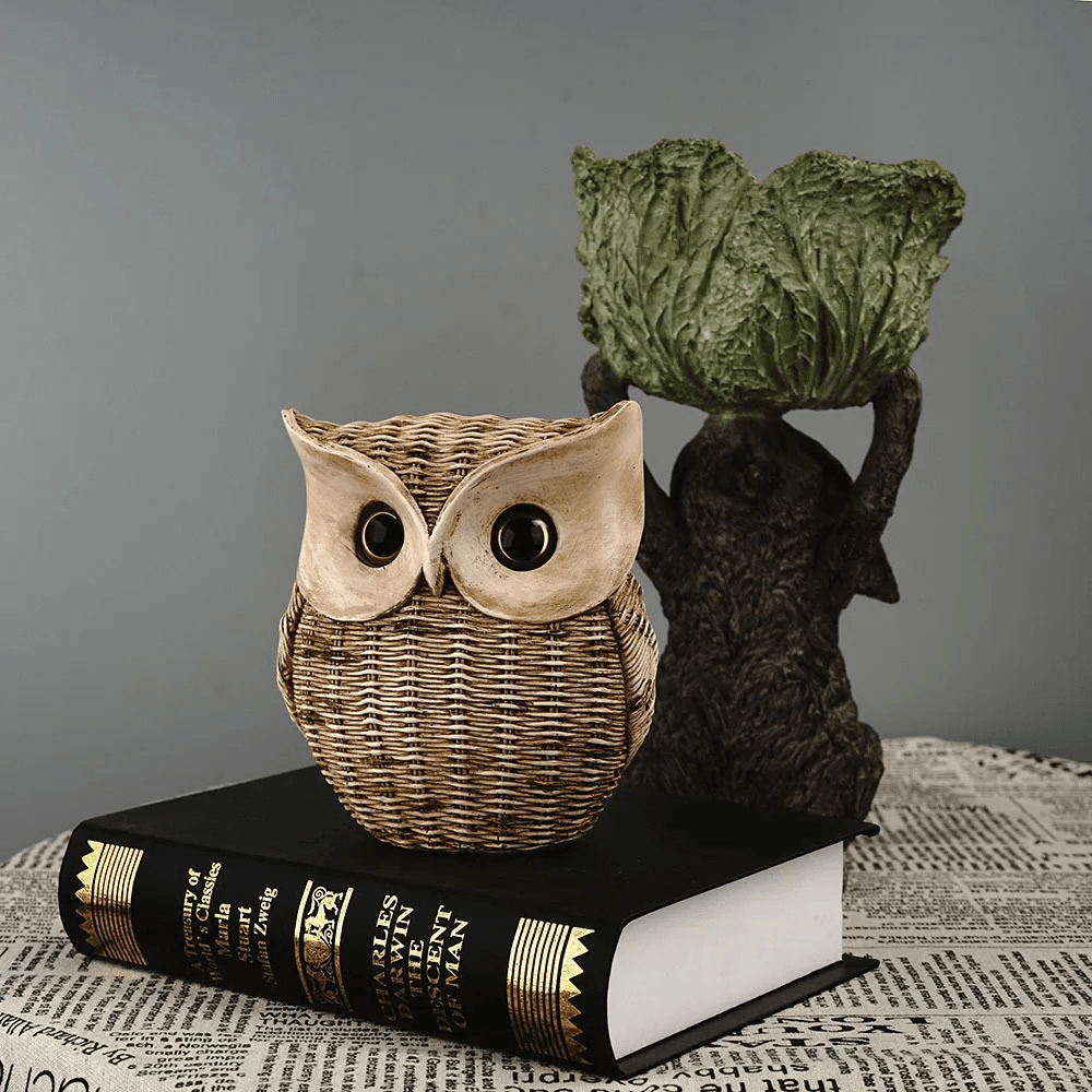 Resin Owl Figurine – Modern Compact Statue for Table - Roman Decor