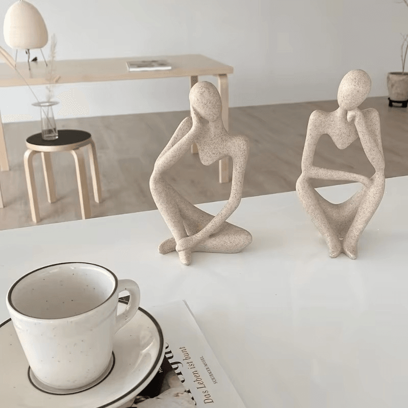 Thinker Men Statue Set of 3 – Abstract Golden Ceramic Sculptures - Roman Decor