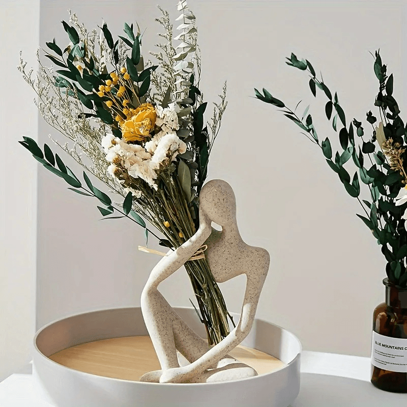 Thinker Men Statue Set of 3 – Abstract Golden Ceramic Sculptures - Roman Decor