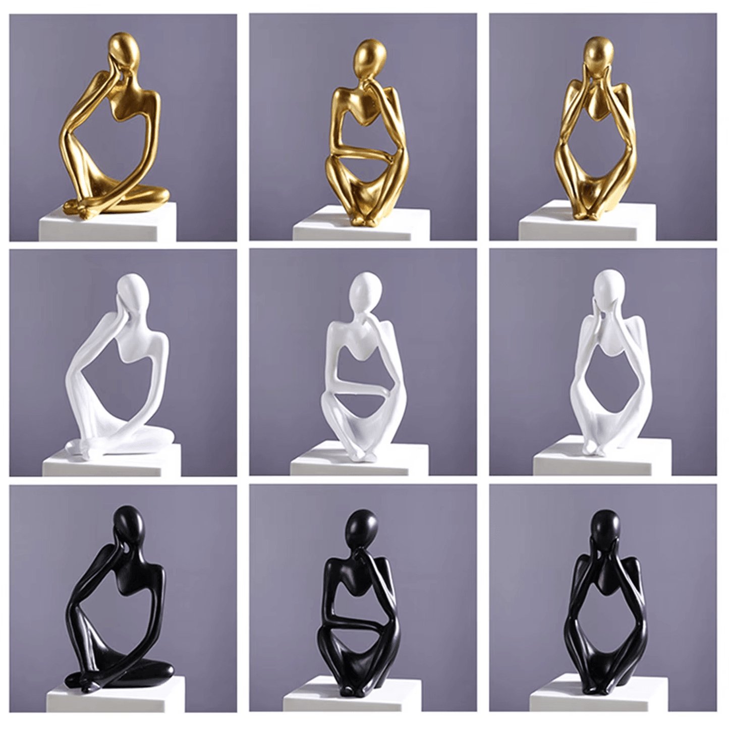 Thinker Men Statue Set of 3 – Abstract Golden Ceramic Sculptures - Roman Decor