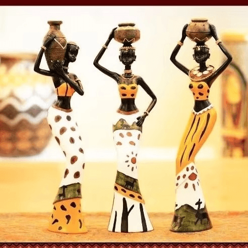 Resin Folk Art Love – 3 African Girls Figurine Set - Roman Decor