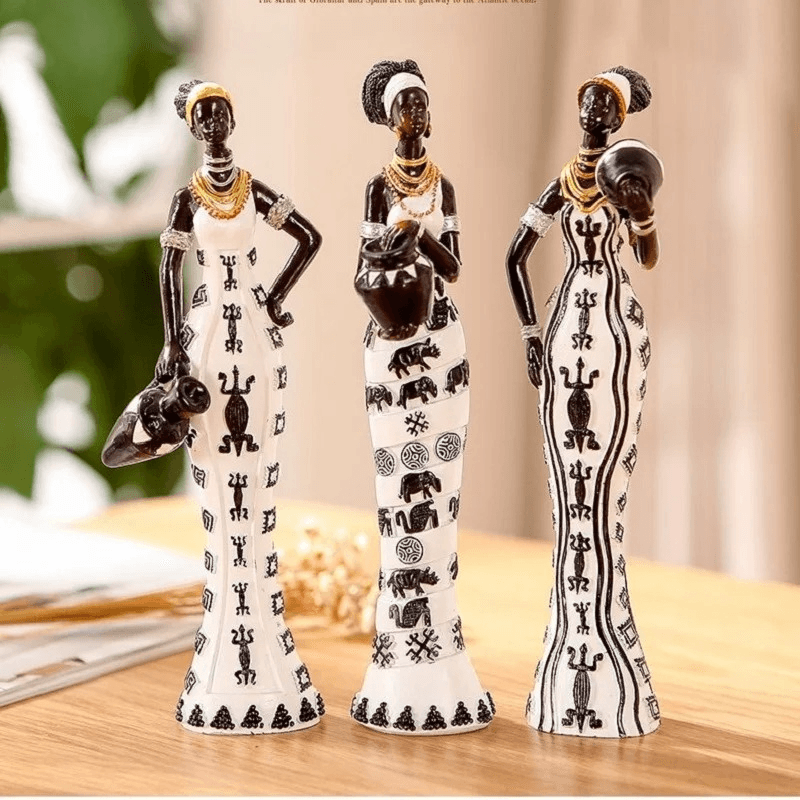 Resin Folk Art Love – 3 African Girls Figurine Set - Roman Decor