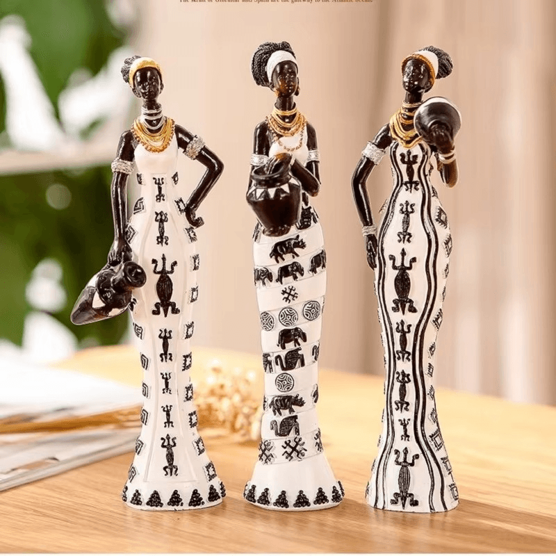 Resin Folk Art Love – 3 African Girls Figurine Set - Roman Decor