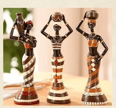 Resin Folk Art Love – 3 African Girls Figurine Set - Roman Decor