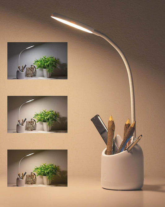 3-Color Dimmable LED Touch Lamp with Pen Holder - Roman Decor