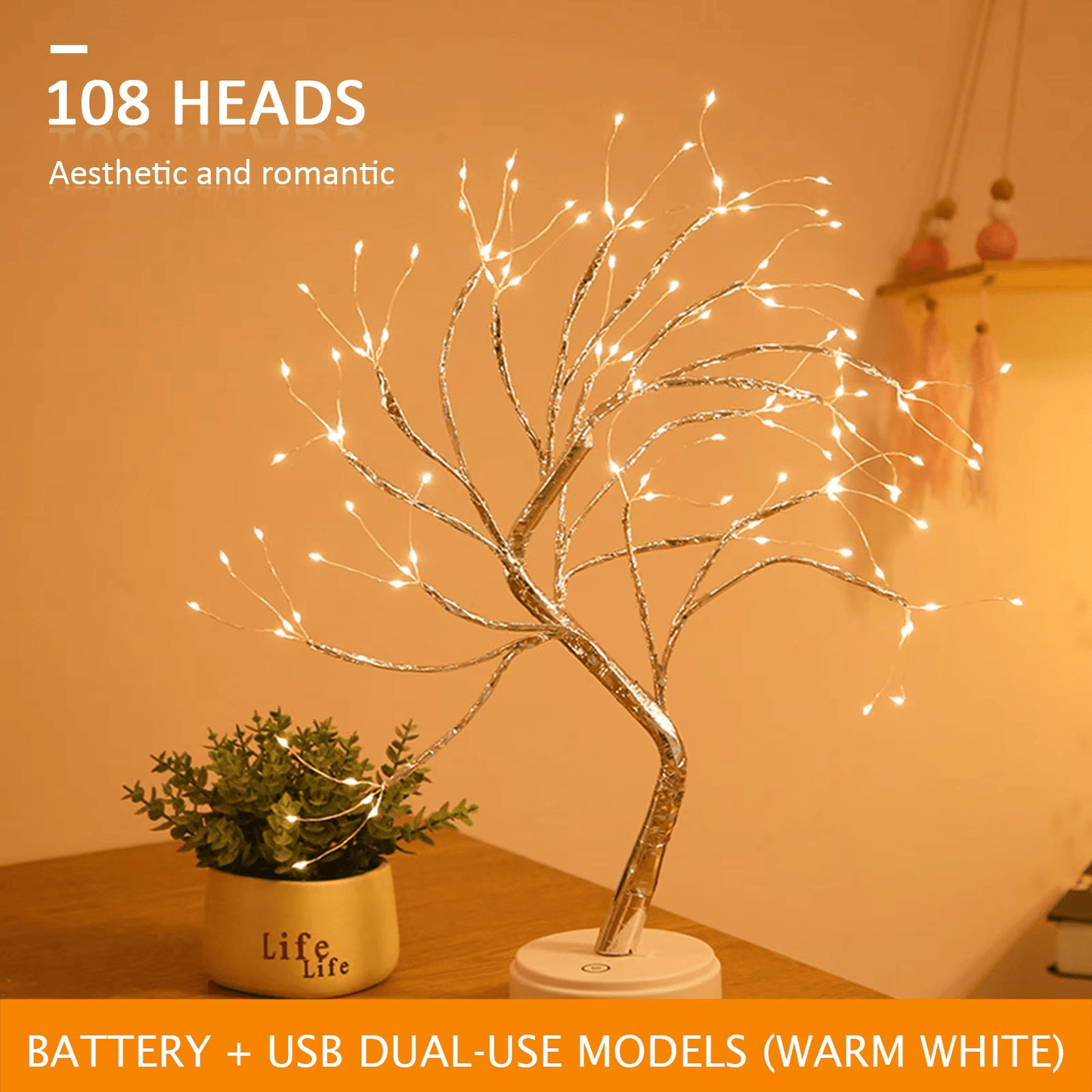 36-LED Fairy Ball Table Lamp – Cherry Blossom Night Light - Roman Decor
