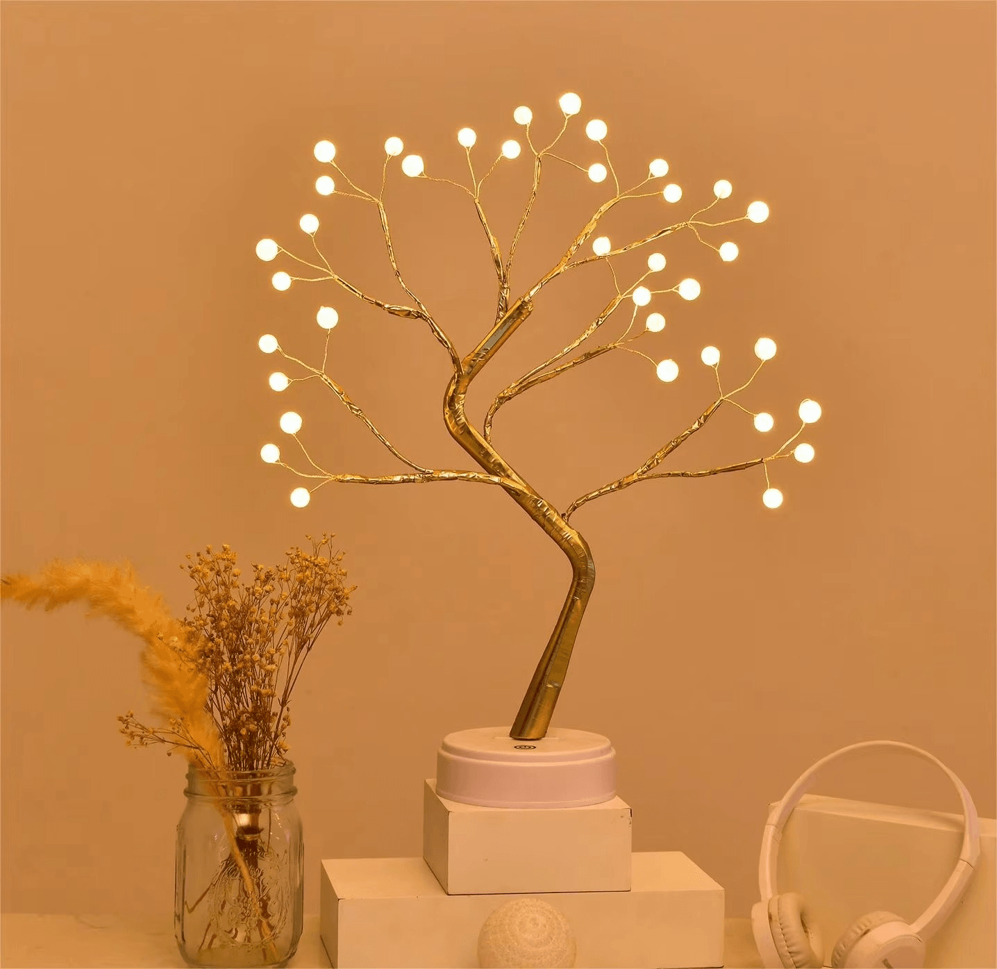 36-LED Fairy Ball Table Lamp – Cherry Blossom Night Light - Roman Decor