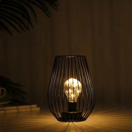 Vintage Black Metal Cage Table Lamp - Roman Decor
