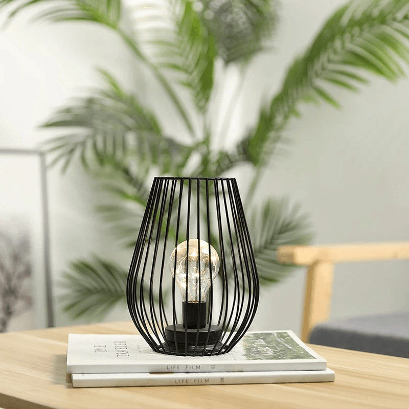 Vintage Black Metal Cage Table Lamp - Roman Decor