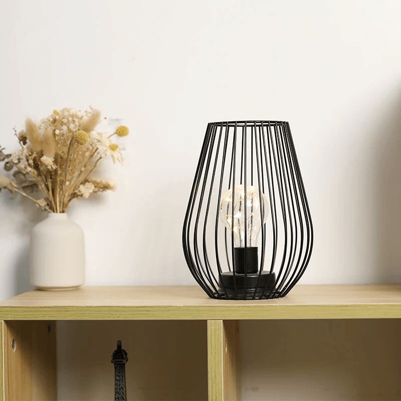 Vintage Black Metal Cage Table Lamp - Roman Decor