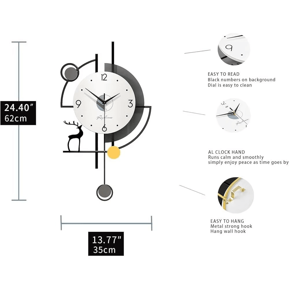 Modern Silent Pendulum Wall Clock - Roman Decor