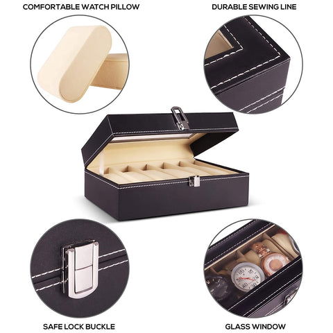 ROMANDECOR.IN stylish watch box organizer with multiple compartments and a sleek black finish